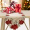 Christmas Table Runner 90 Inches Long, Embroidered Red Poinsettia Table Runner for Xmas Holiday Decorations , Linen Textured Fabric Dresser Scarf, Machine Washable